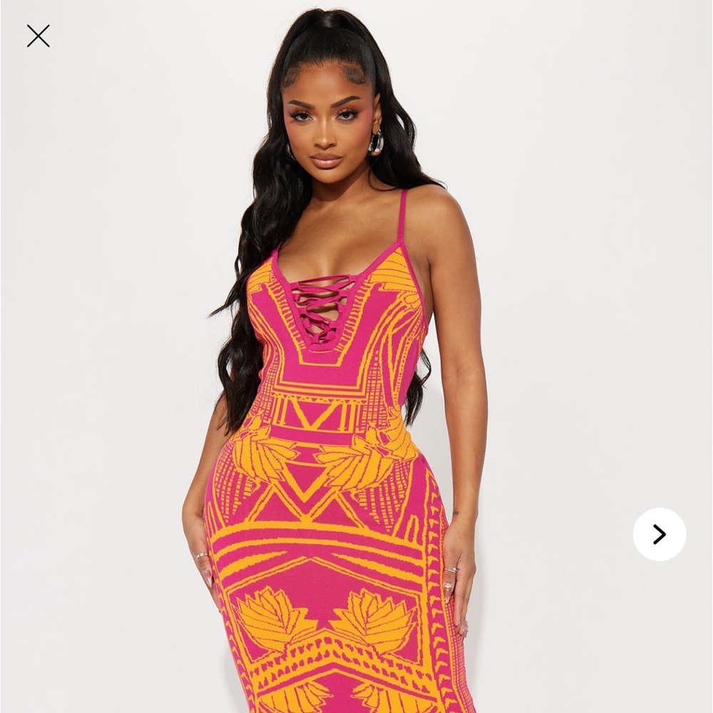 Fashion Nova Pink and Yellow Geometric Dress